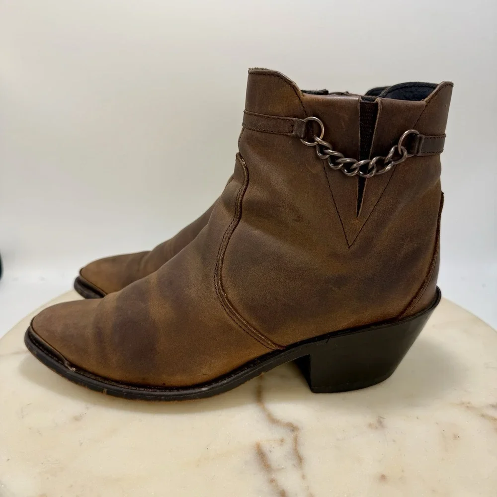 Durango RD864 Low Side Zip cowboy Brown Leather Ankle Boots Shoes Women's 6 M